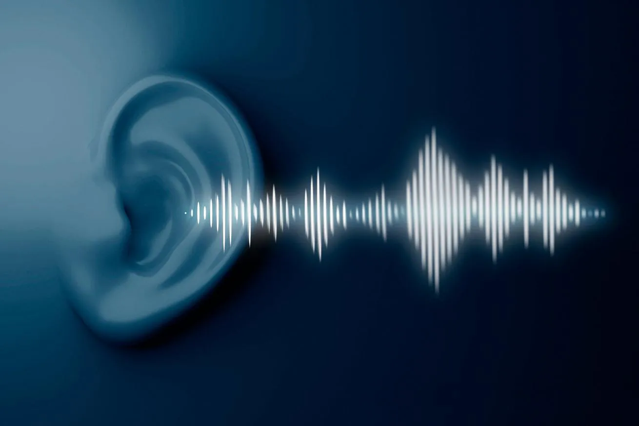 Closeup of an ear mould with sound waves
